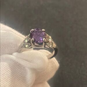 Vintage silver amethyst crystal stone ring size 7